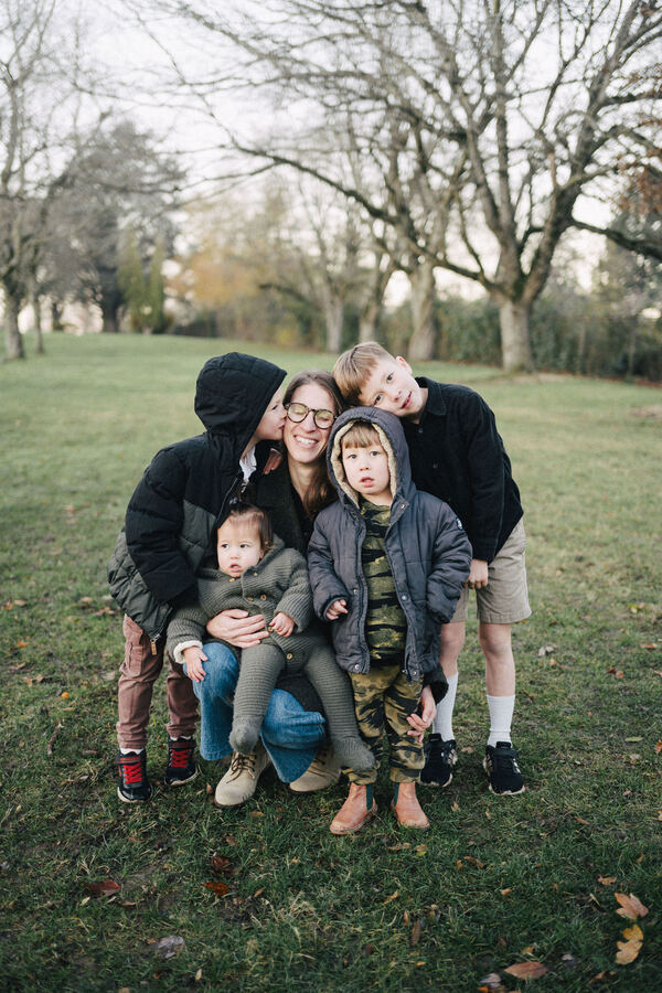 Wedding party portrait under trees